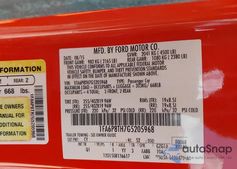 2016 Ford Mustang Ecoboost from USA, damaged, VIN 1FA6P8TH7G5205968